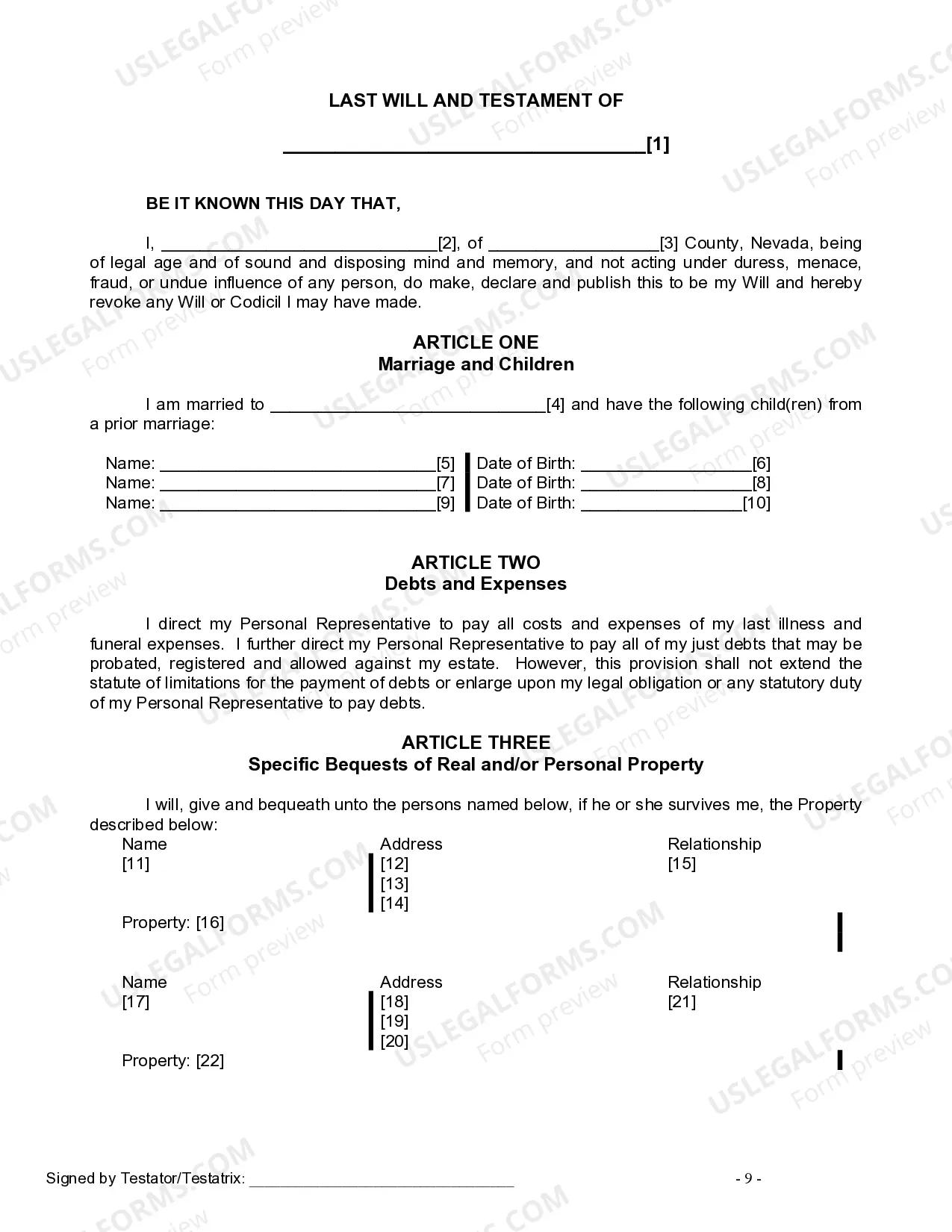 Preview Last Will and Testament for Married person with Minor Children from Prior Marriage