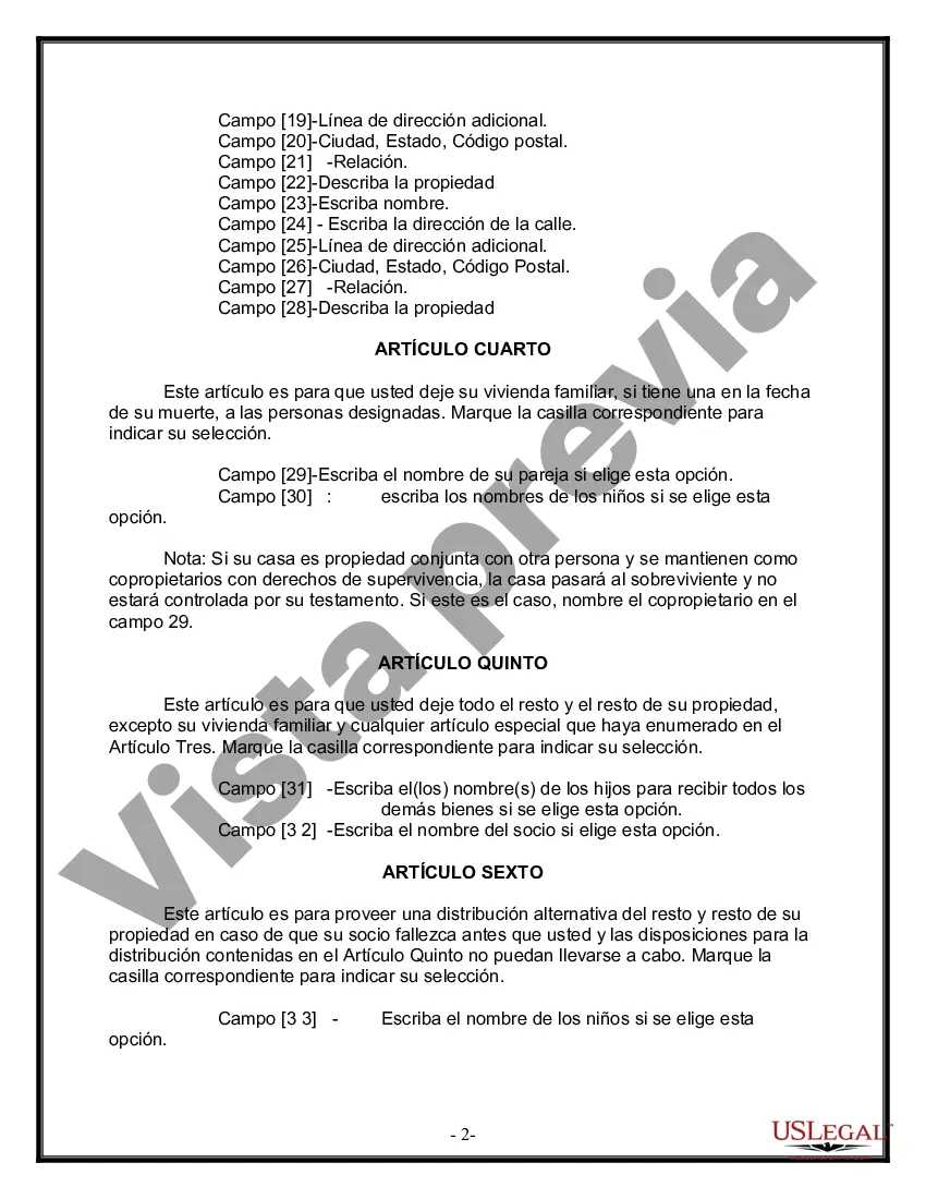 Preview Formulario de última voluntad y testamento legal para pareja de hecho con hijos adultos de un matrimonio anterior