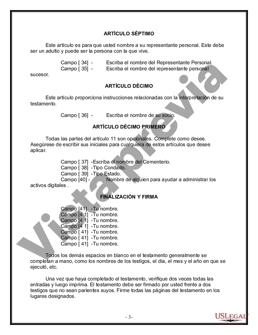 Preview Formulario de última voluntad y testamento legal para pareja de hecho con hijos adultos de un matrimonio anterior