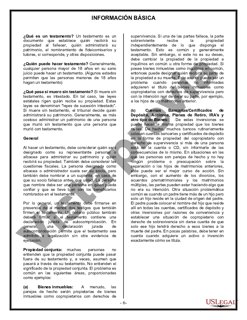 Preview Formulario de última voluntad y testamento legal para pareja de hecho con hijos adultos de un matrimonio anterior