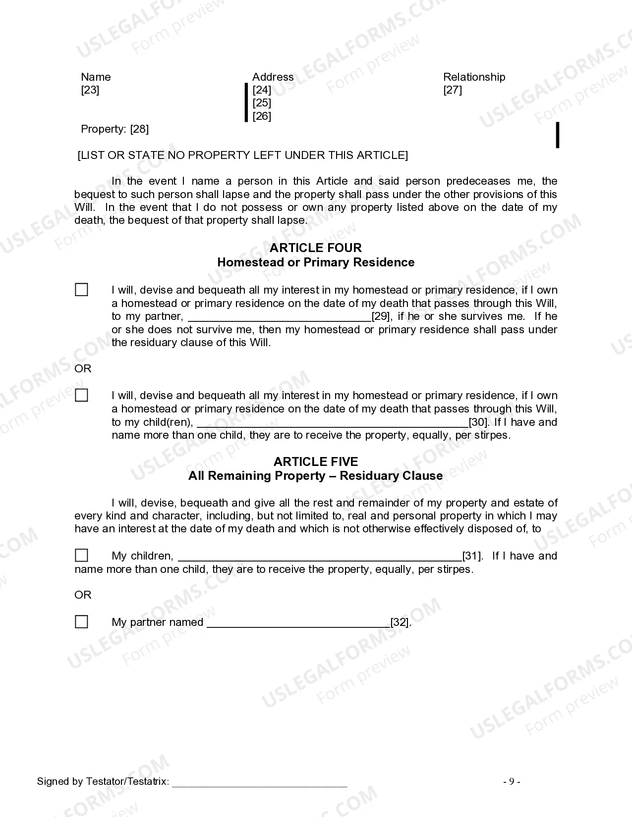 Preview Last Will and Testament for Domestic Partner with Adult Children from Prior Marriage