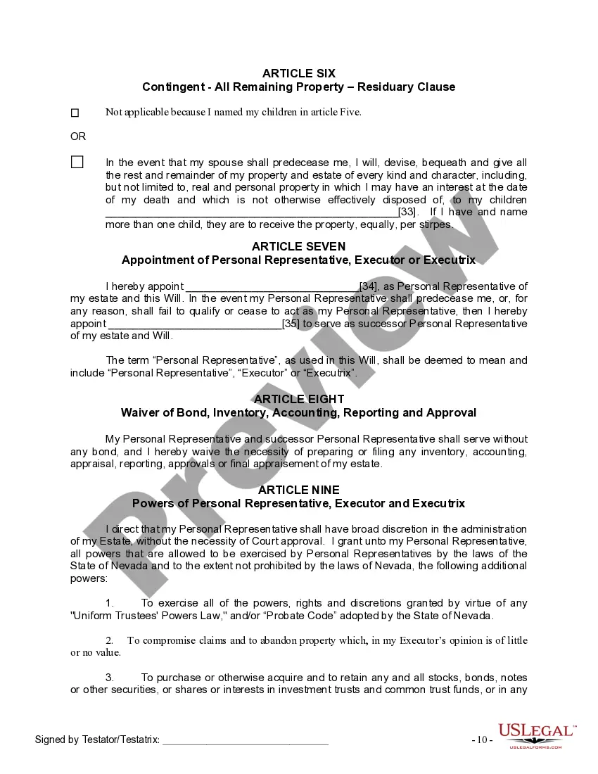 Preview Last Will and Testament for Married Person with Adult Children from Prior Marriage