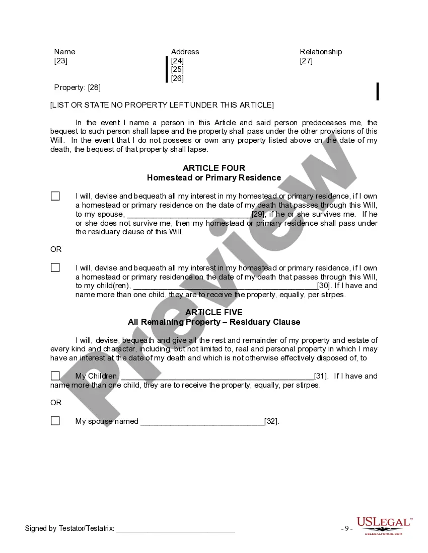 Preview Last Will and Testament for Married Person with Adult Children from Prior Marriage