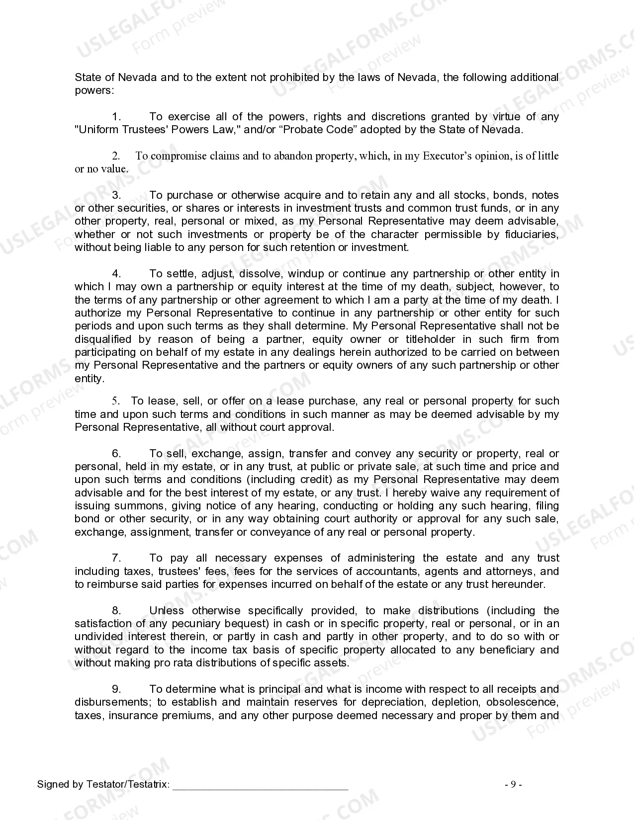 Preview Last Will and Testament for Divorced Person Not Remarried with No Children