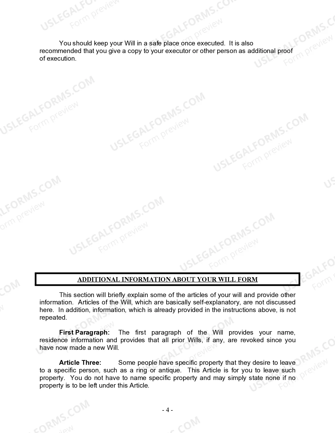 Preview Last Will and Testament for Divorced Person Not Remarried with No Children