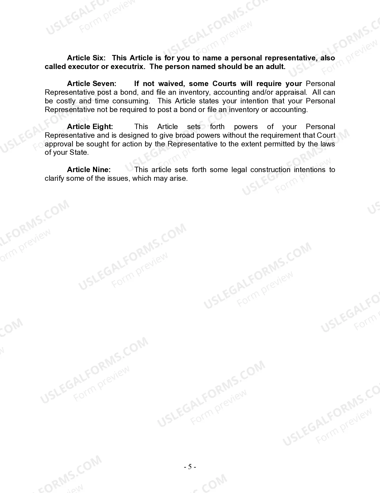 Preview Last Will and Testament for Divorced Person Not Remarried with No Children