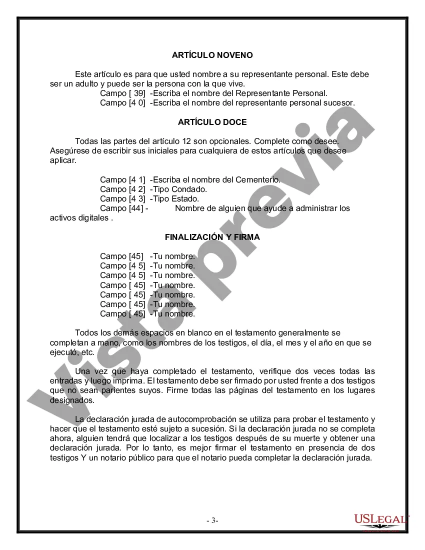 Preview Formulario de última voluntad y testamento legal para personas divorciadas que no se han vuelto a casar con hijos adultos y menores