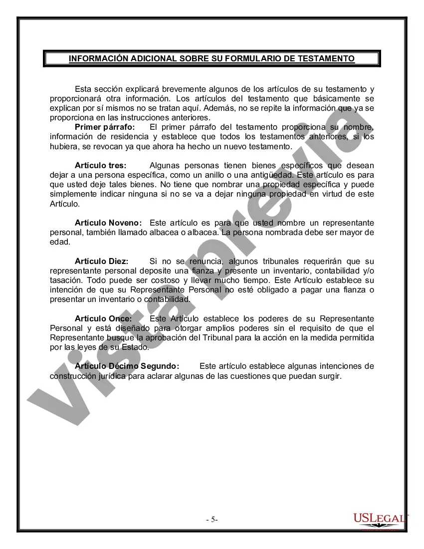 Preview Formulario de última voluntad y testamento legal para personas divorciadas que no se han vuelto a casar con hijos adultos y menores