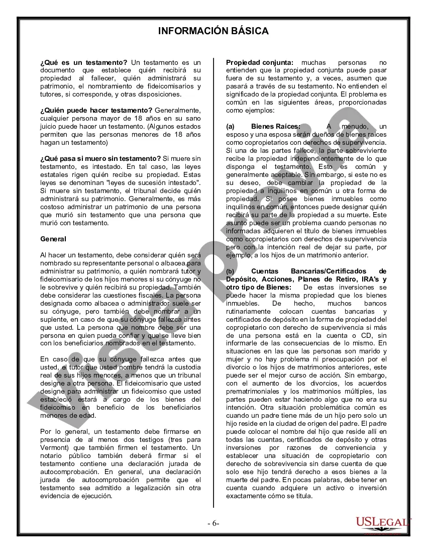 Preview Formulario de última voluntad y testamento legal para personas divorciadas que no se han vuelto a casar con hijos adultos y menores