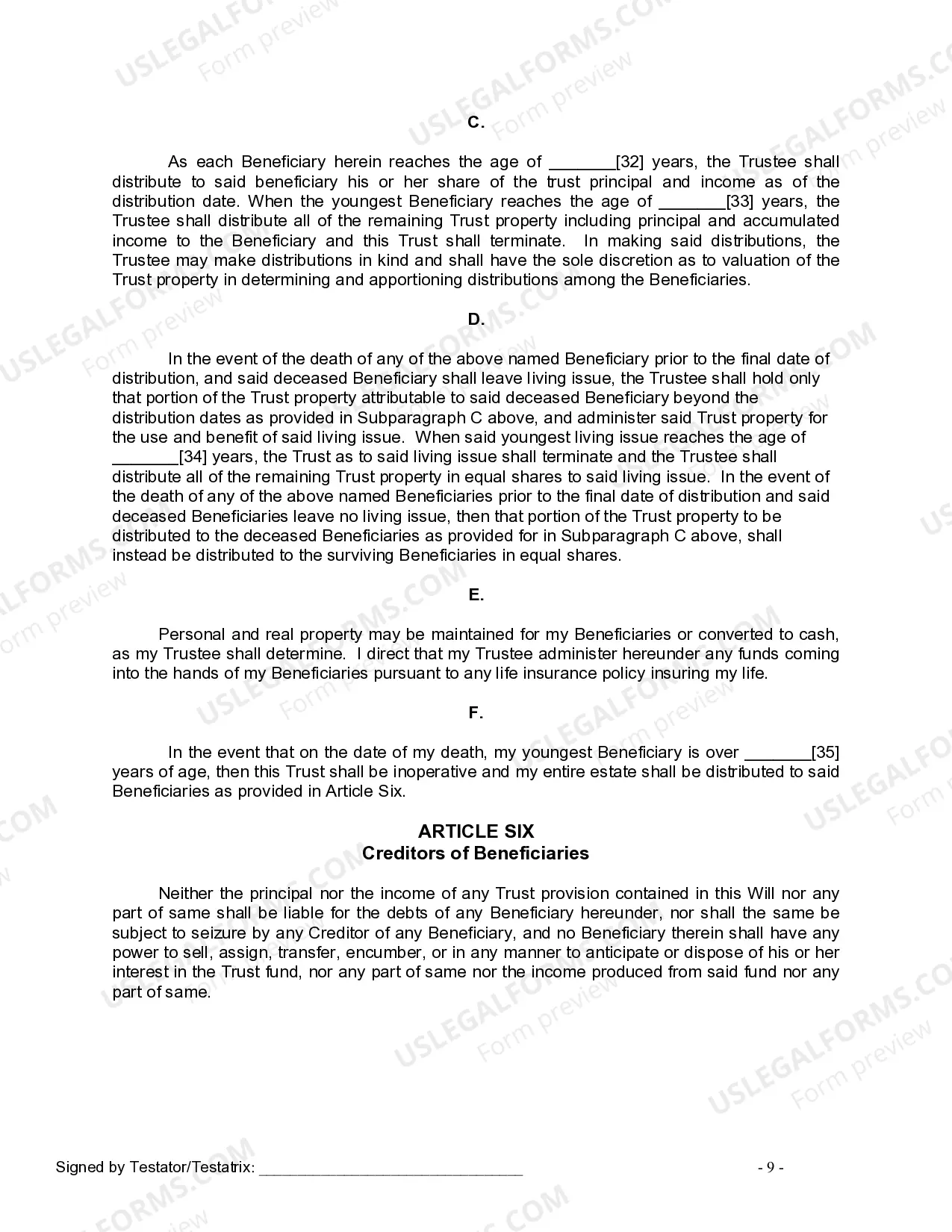 Preview Last Will and Testament for Divorced Person Not Remarried with Adult and Minor Children