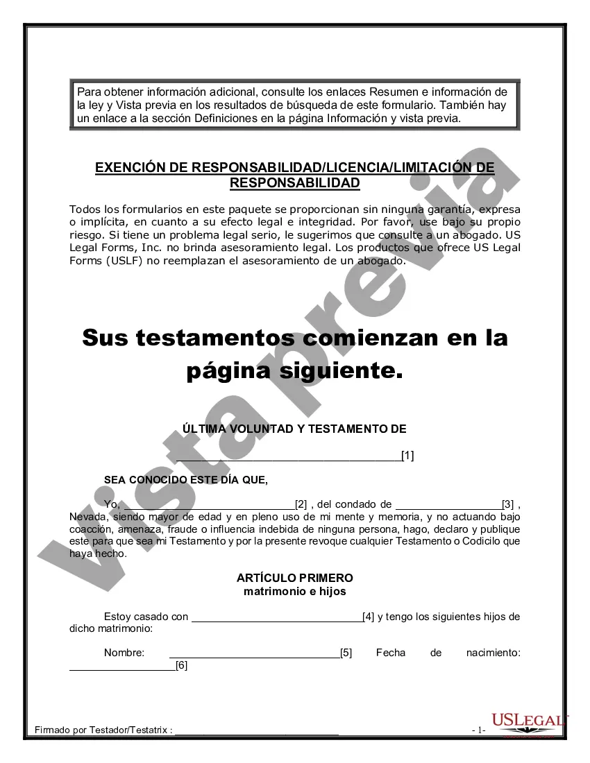 Preview Paquete de Voluntades Mutuas con Últimas Voluntades y Testamentos para Pareja Casada con Hijos Menores