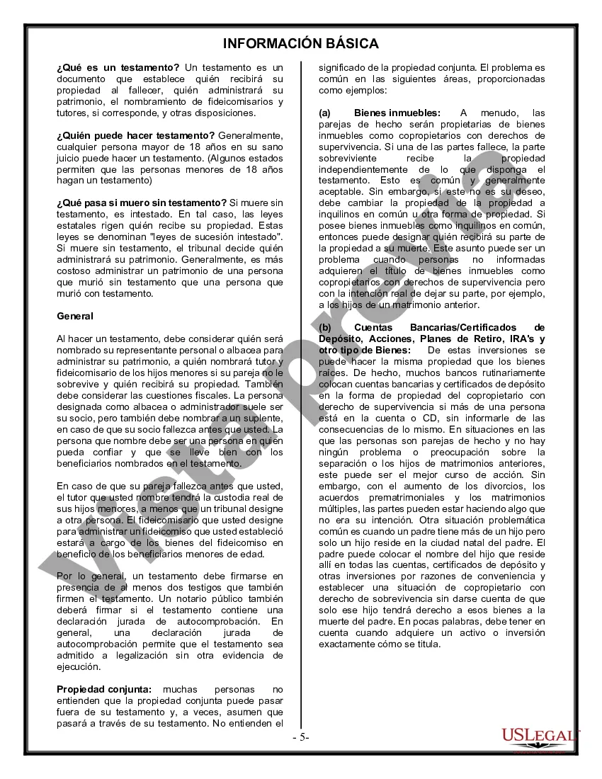 Preview Formulario de testamento y última voluntad legal para una pareja de hecho con hijos adultos