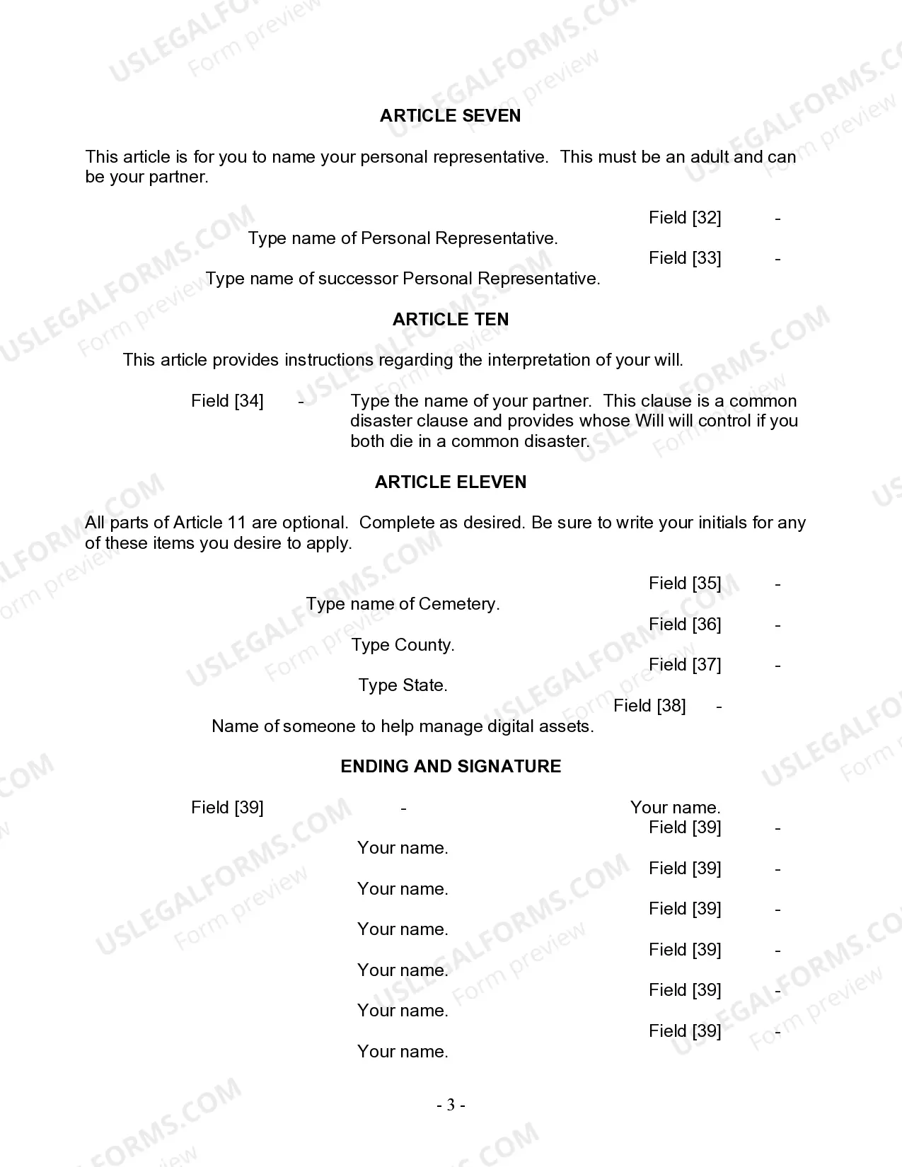 Preview Last Will and Testament for a Domestic Partner with Adult Children