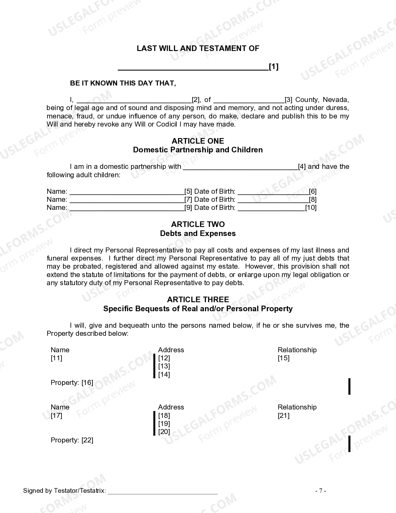Preview Last Will and Testament for a Domestic Partner with Adult Children