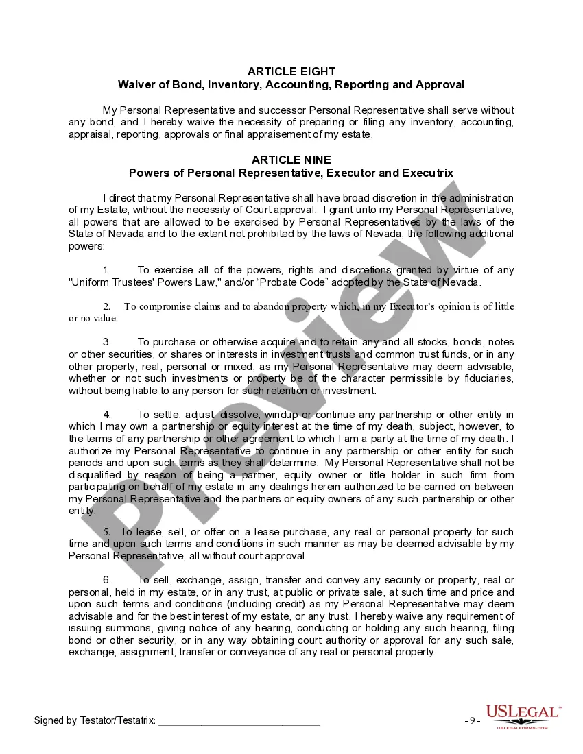 Preview Last Will and Testament for Married person with Adult Children