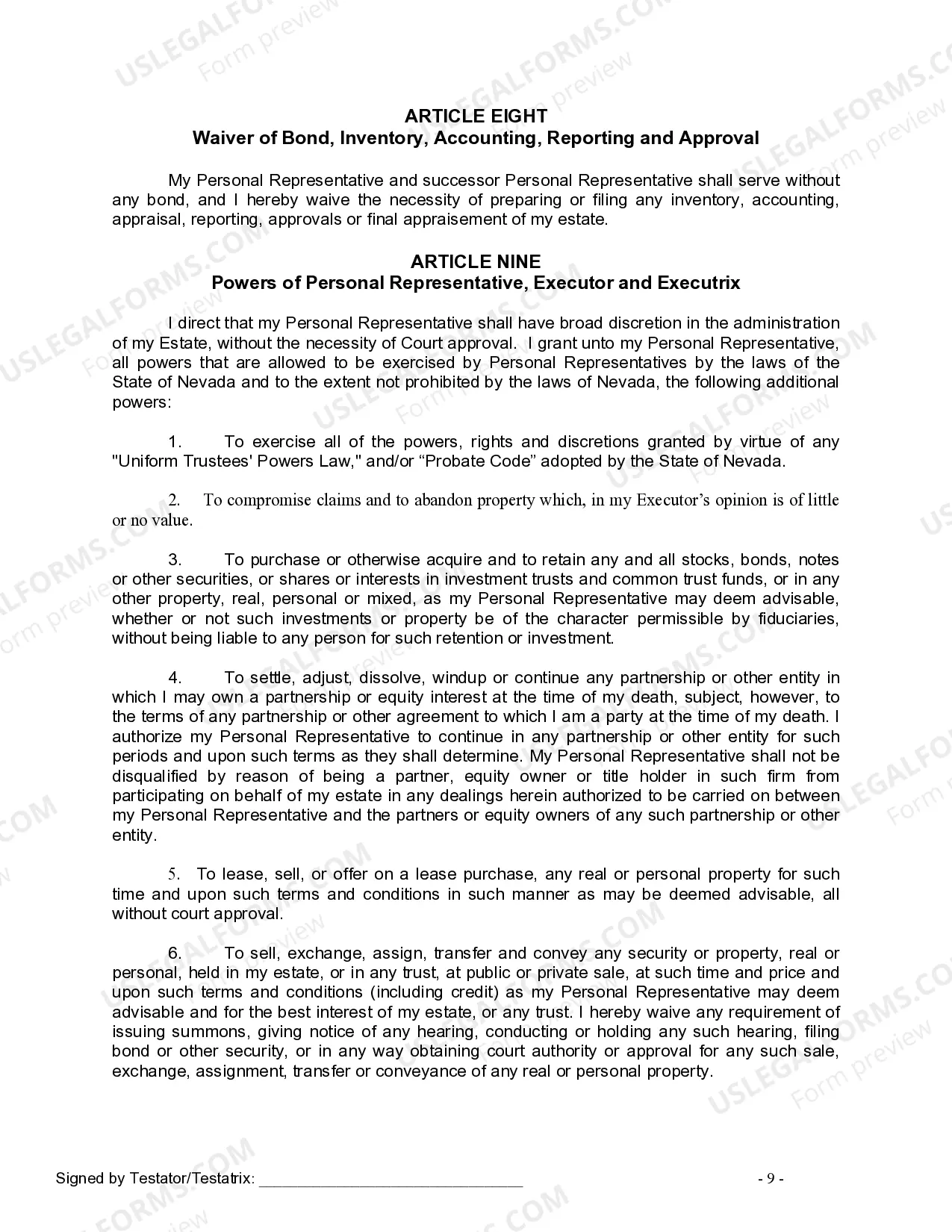 Preview Last Will and Testament for a Domestic Partner with No Children