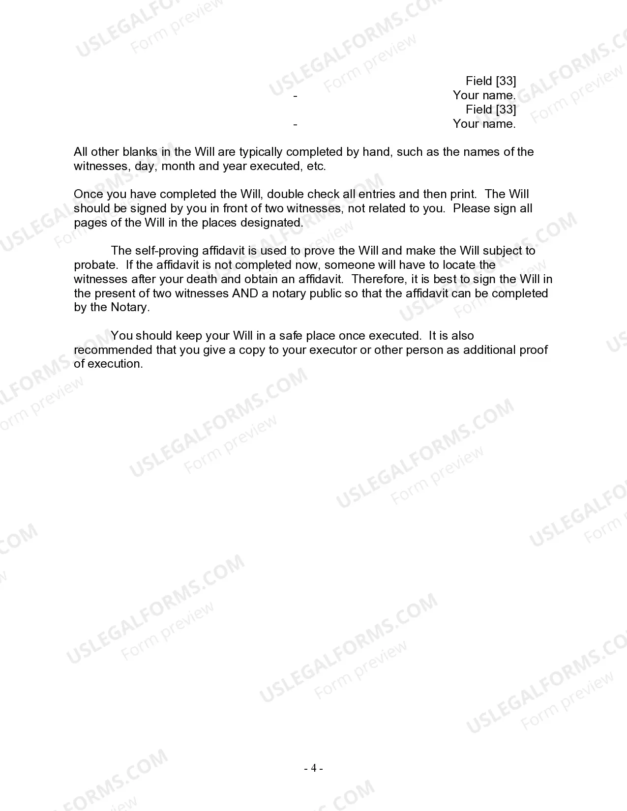 Preview Last Will and Testament for a Domestic Partner with No Children