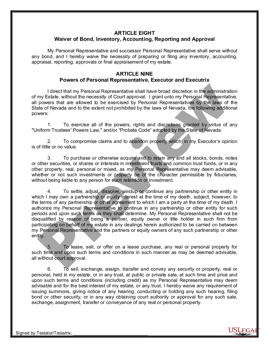 page 8 Legal Last Will and Testament Form for a Married Person with No Children preview
