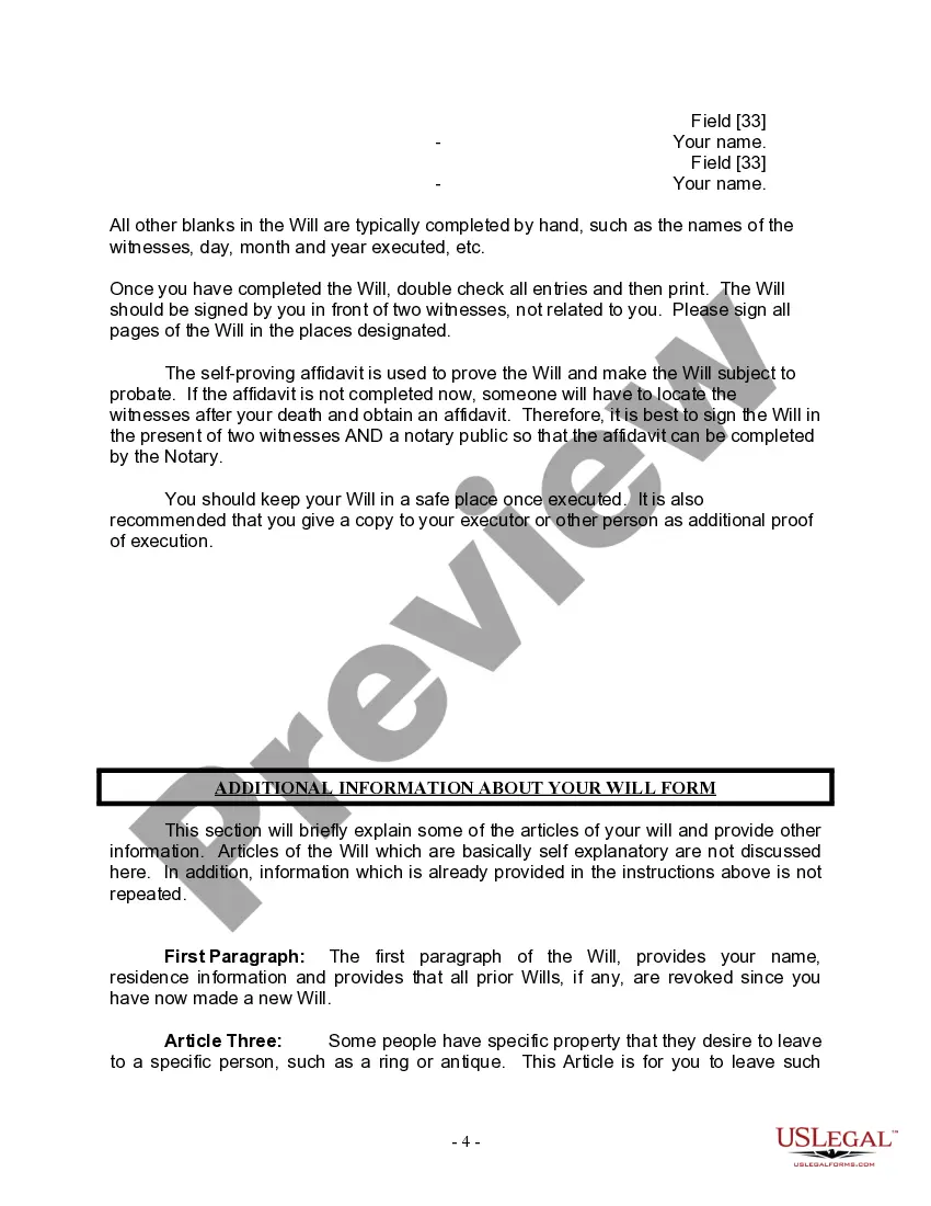 Preview Last Will and Testament for a Married Person with No Children