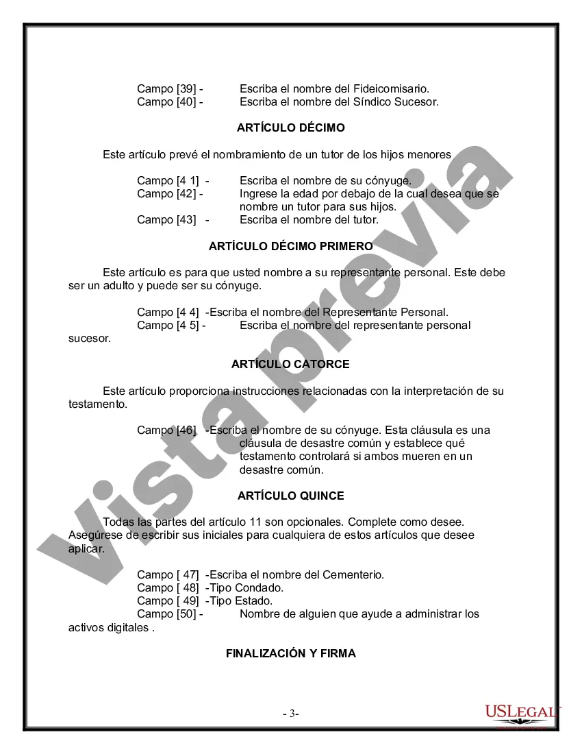 Preview Formulario de última voluntad y testamento legal para persona casada con hijos menores