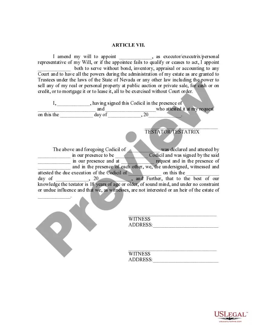 Get Codicil to Will Form for Amending Your Will - Will Changes or Amendments Preview Codicil to Will Form for Amending Your Will - Will Changes or Amendments