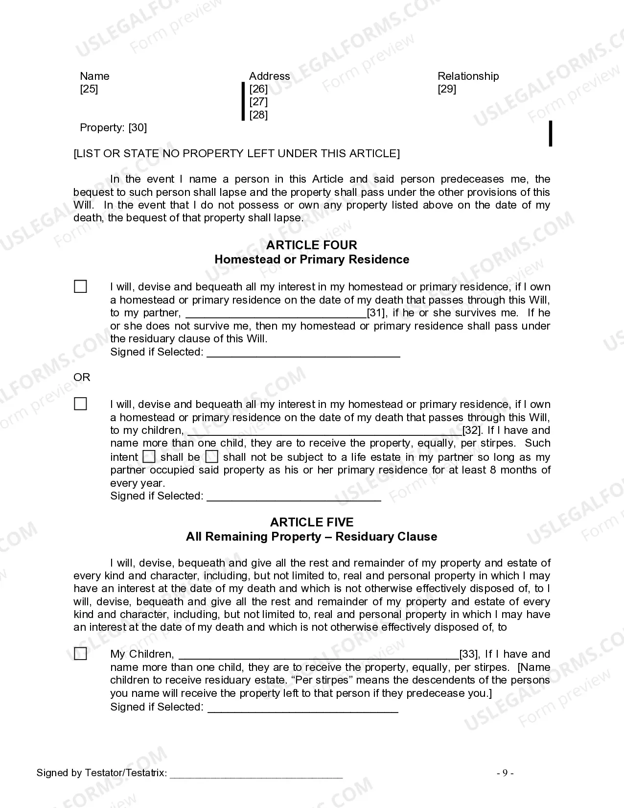 Preview Last Will and Testament for Domestic Partner with Adult and Minor Children from Prior Marriage