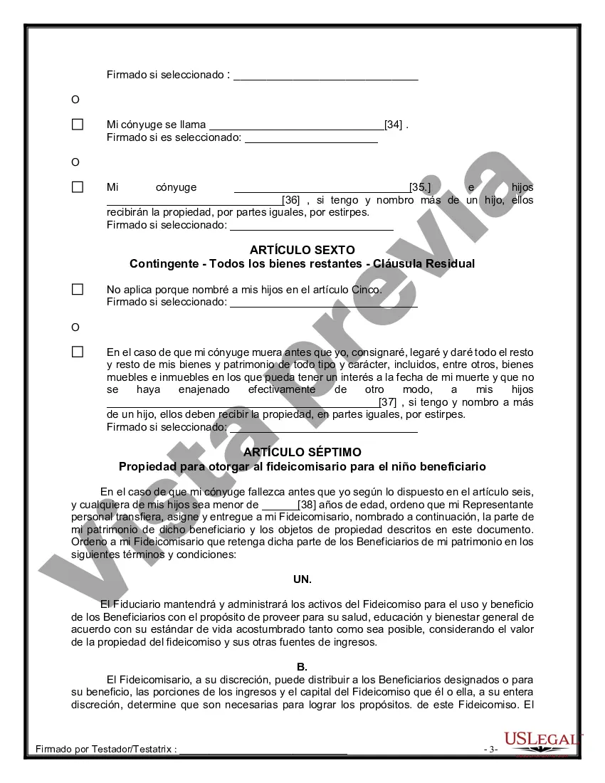 Preview Formulario Legal de Última Voluntad y Testamento para Persona Casada con Hijos Adultos y Menores de Matrimonio Anterior