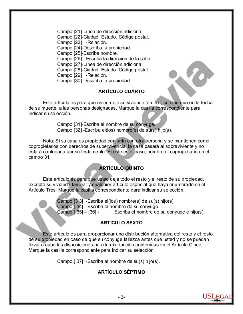 Preview Formulario Legal de Última Voluntad y Testamento para Persona Casada con Hijos Adultos y Menores de Matrimonio Anterior