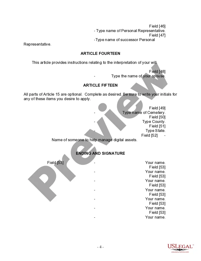 Preview Last Will and Testament for Married Person with Adult and Minor Children from Prior Marriage