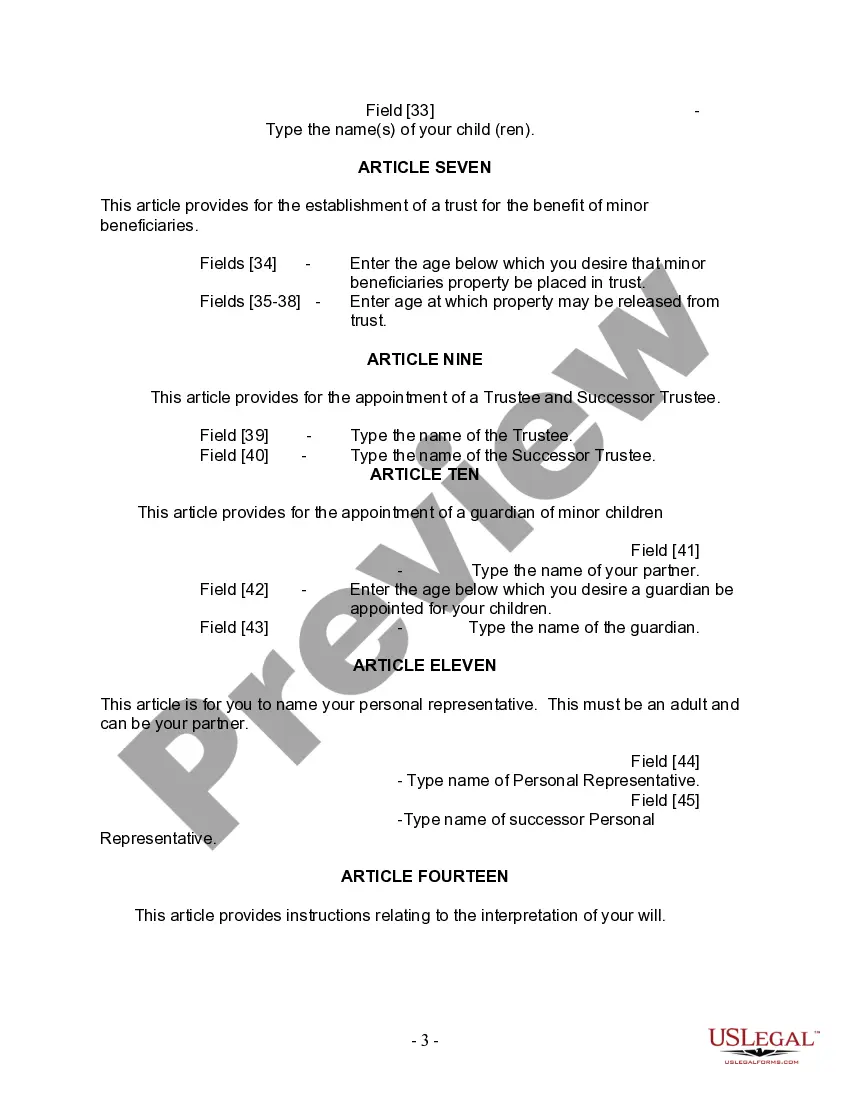 Preview Last Will and Testament for Domestic Partner with Adult and Minor Children
