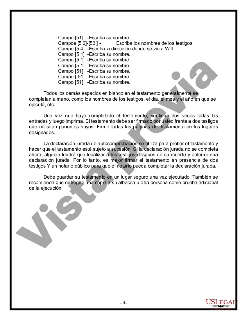 Preview Formulario Legal de Última Voluntad y Testamento para Persona Casada con Hijos Adultos y Menores