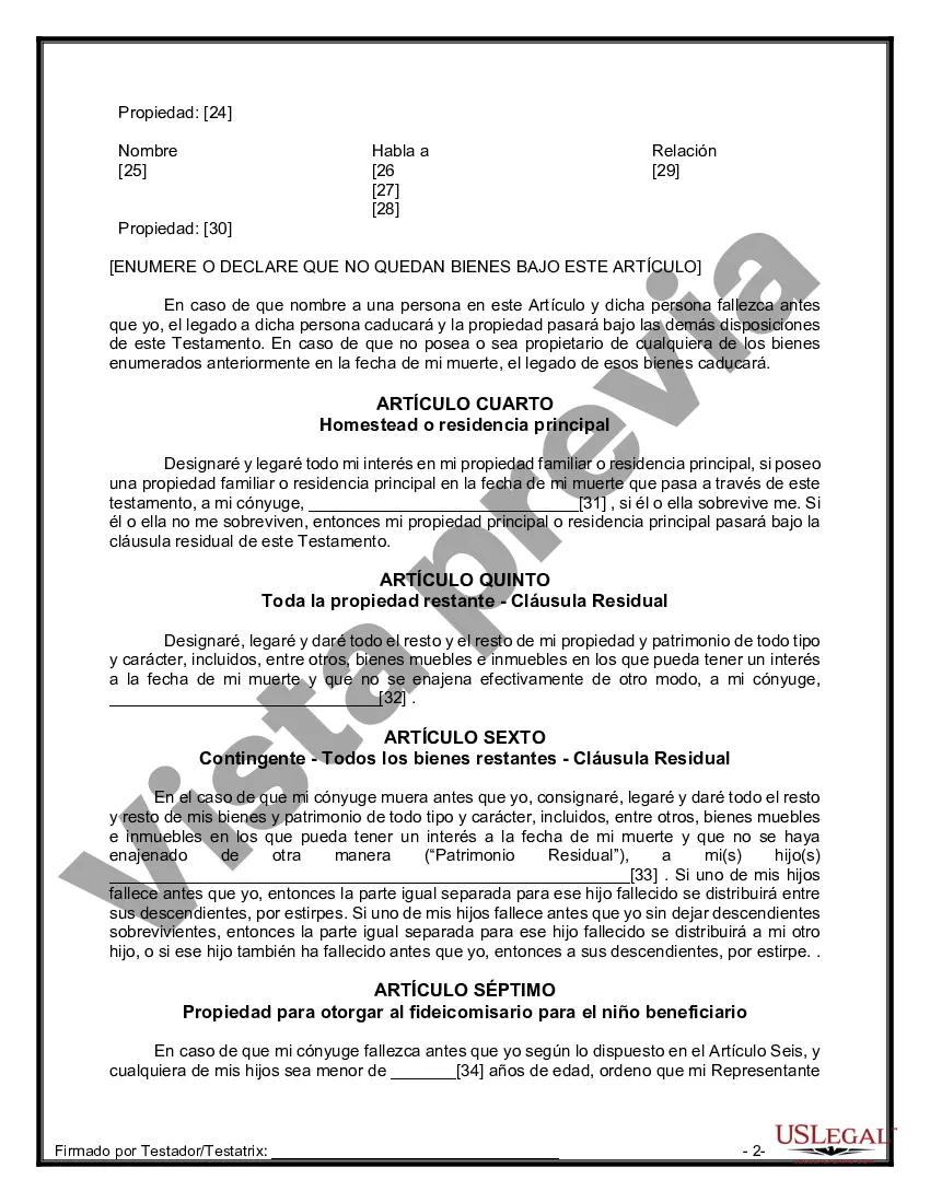 Preview Formulario Legal de Última Voluntad y Testamento para Persona Casada con Hijos Adultos y Menores