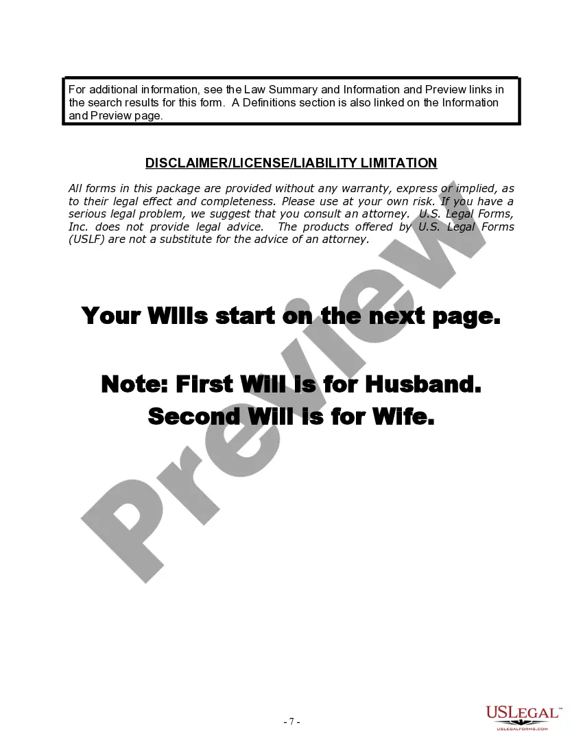 Preview Mutual Wills Package with Last Wills and Testaments for Married Couple with Adult and Minor Children
