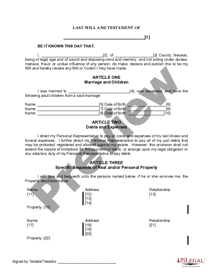 Preview Last Will and Testament for a Widow or Widower with Adult Children