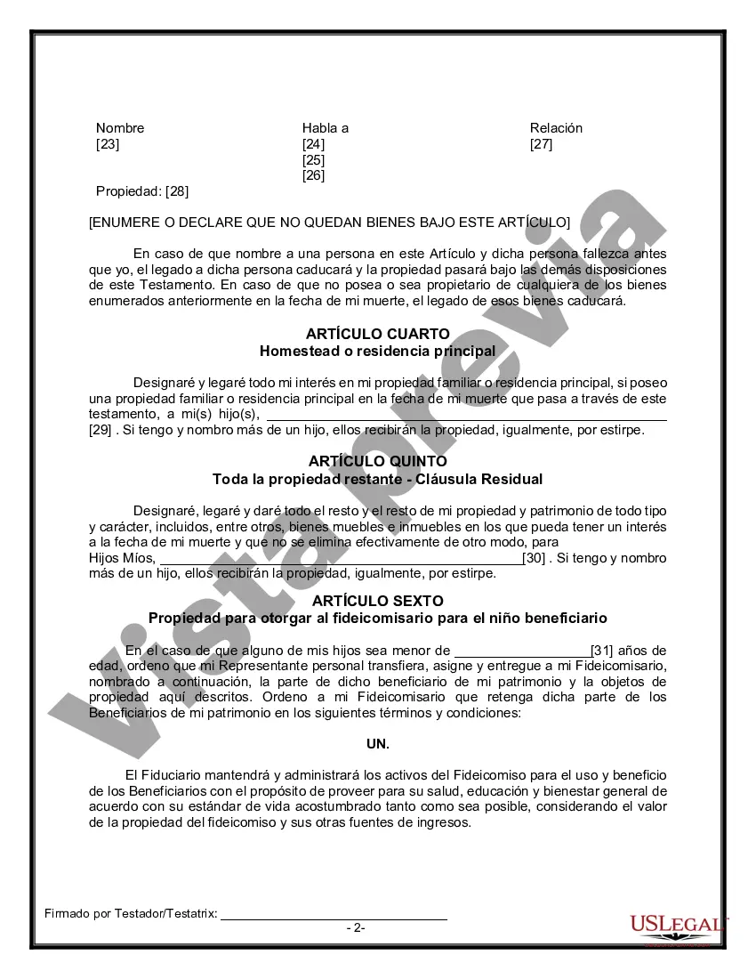 Preview Formulario Legal de Última Voluntad y Testamento para Viuda o Viudo con Hijos Menores
