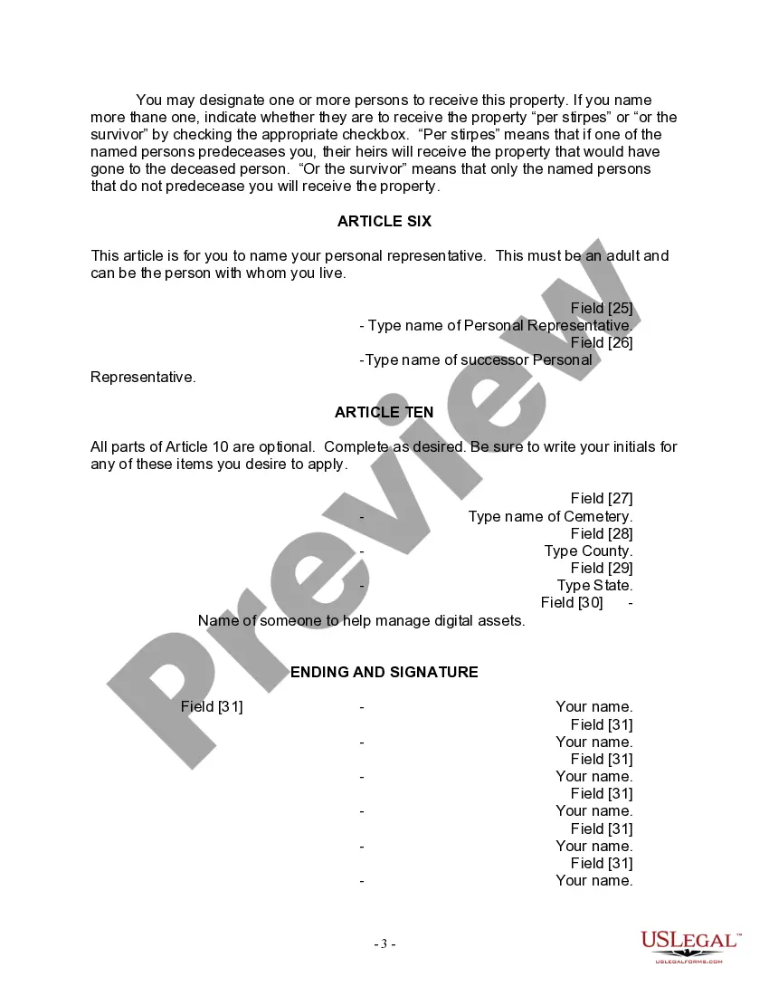 Preview Last Will for a Widow or Widower with no Children