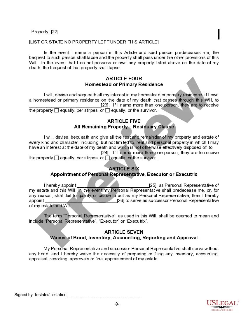 Preview Last Will for a Widow or Widower with no Children