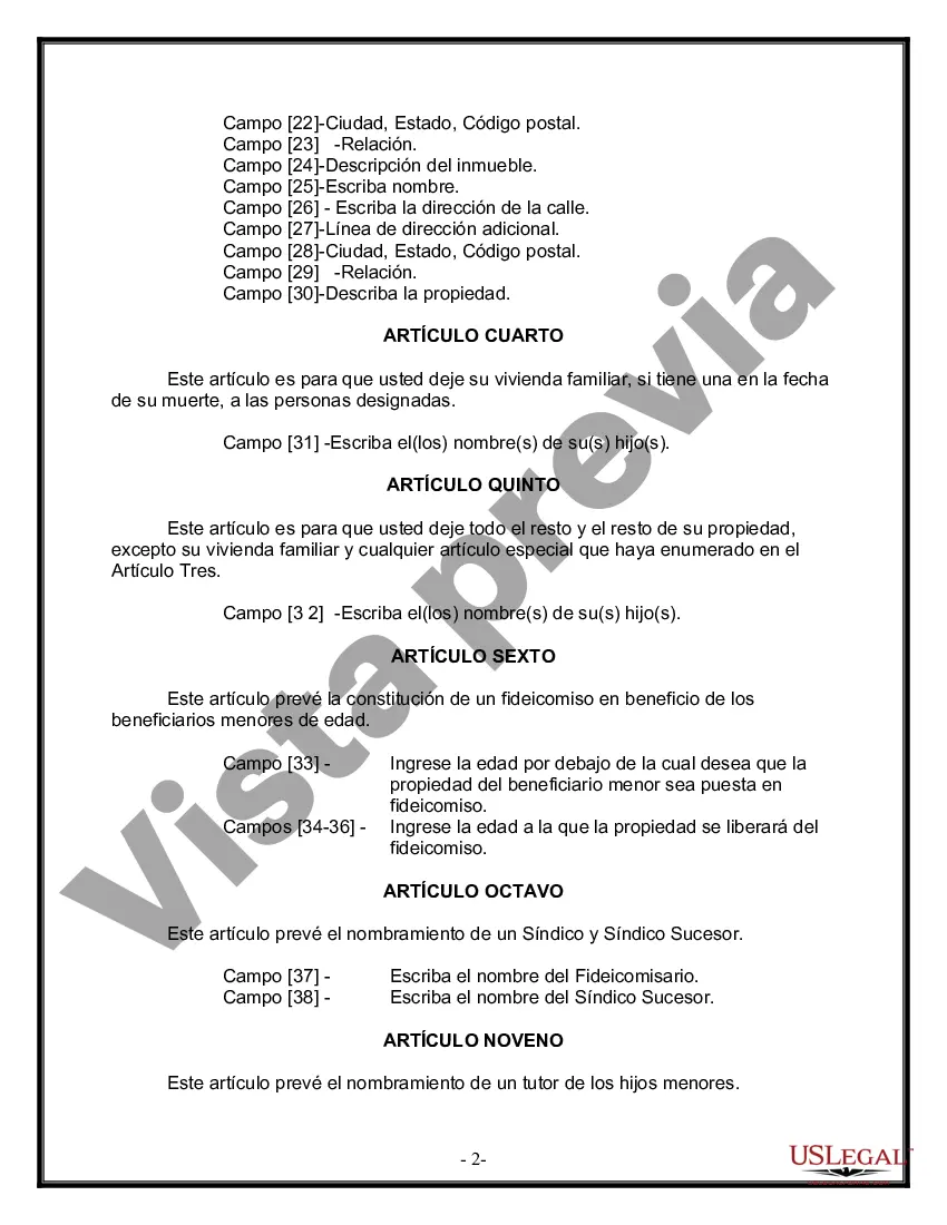 Preview Formulario Legal de Última Voluntad y Testamento para una Viuda o Viudo con Hijos Adultos y Menores