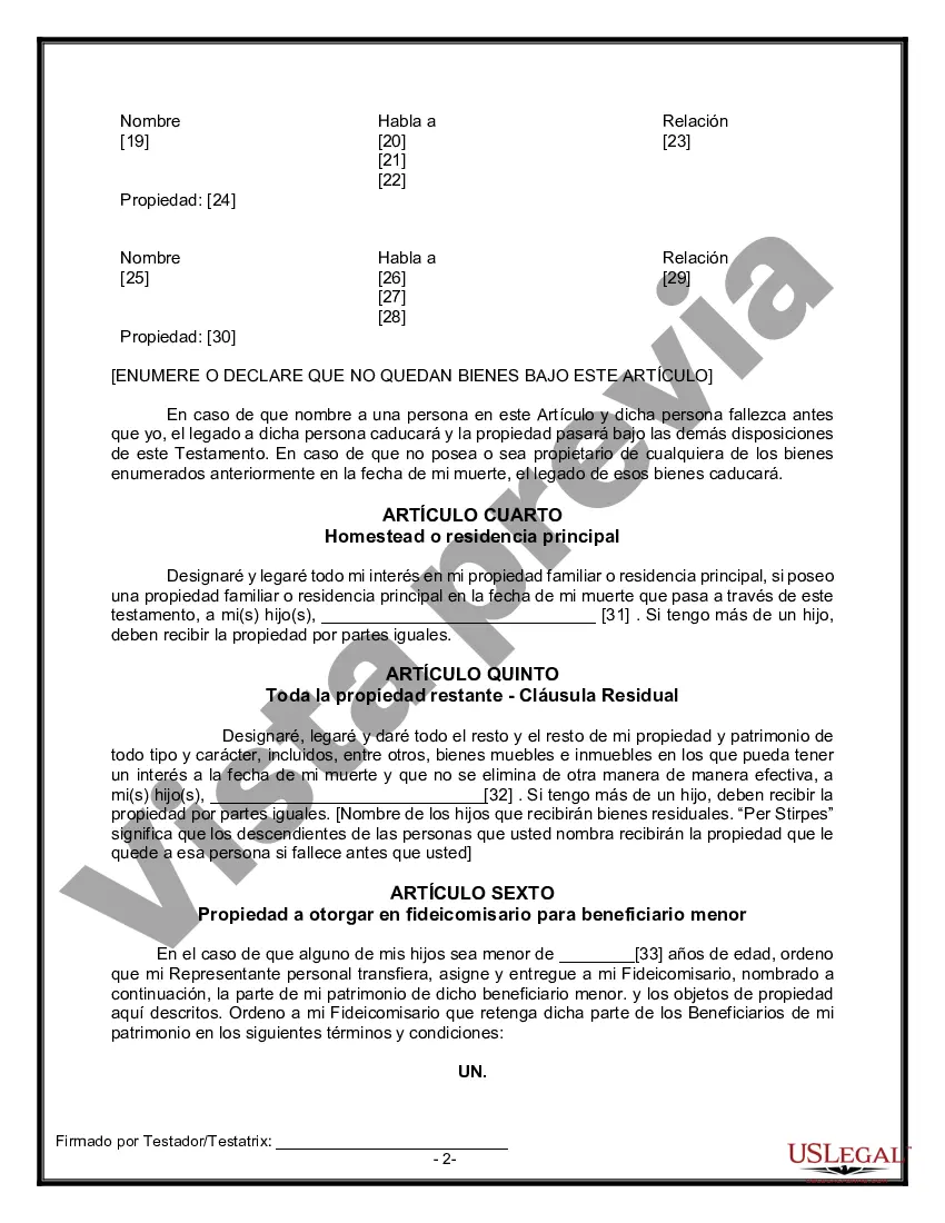 Preview Formulario Legal de Última Voluntad y Testamento para una Viuda o Viudo con Hijos Adultos y Menores