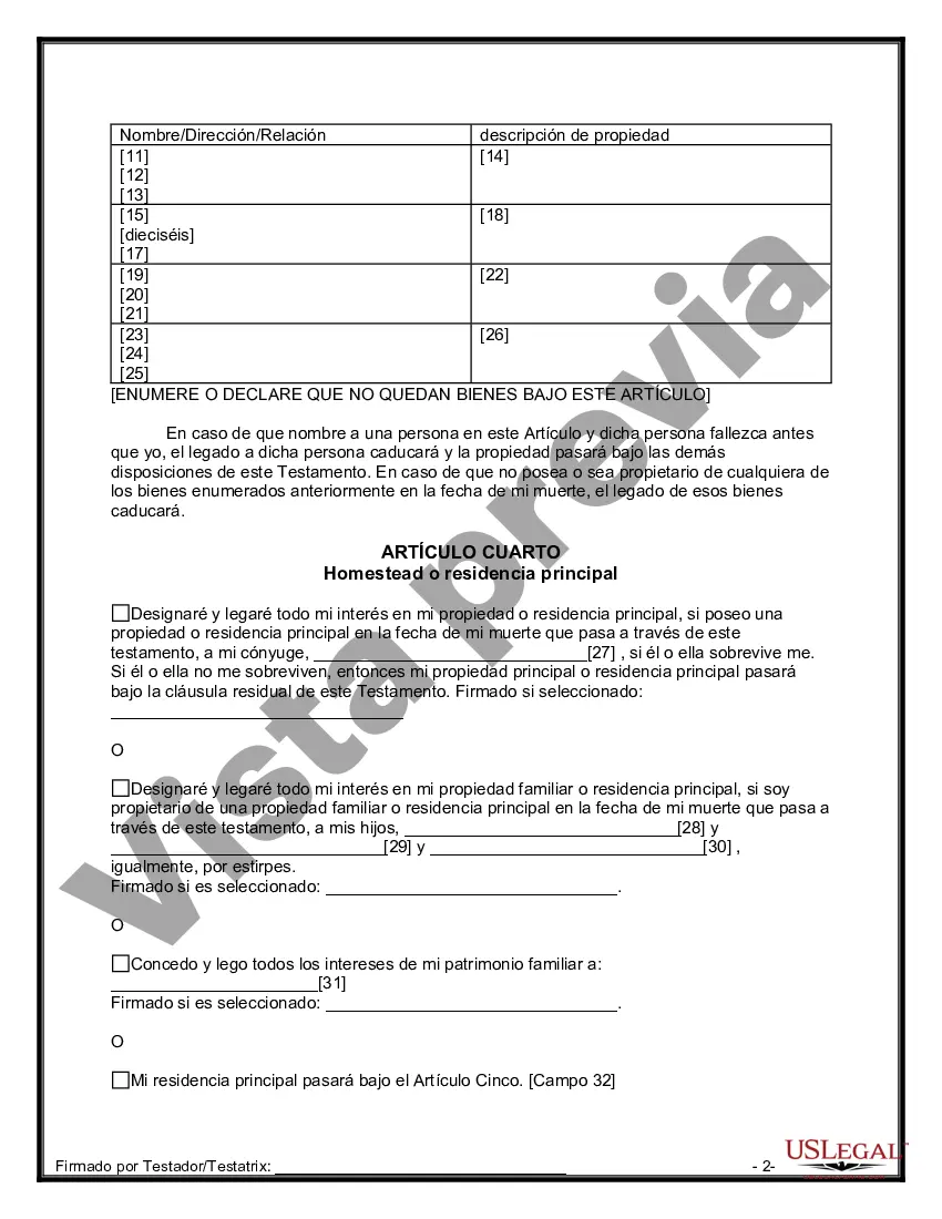 Preview Última voluntad y testamento para otras personas