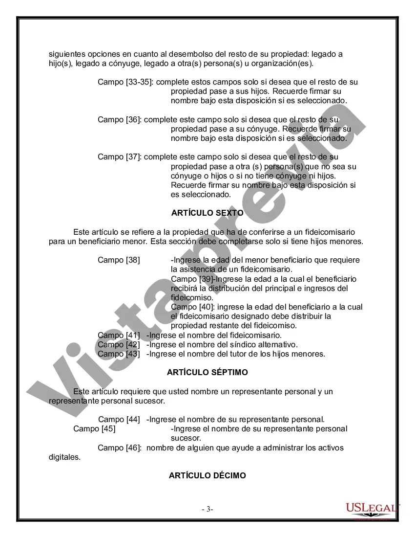 Preview Última voluntad y testamento para otras personas