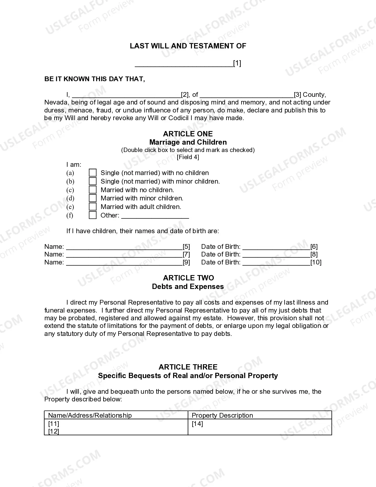 Preview Last Will and Testament for other Persons