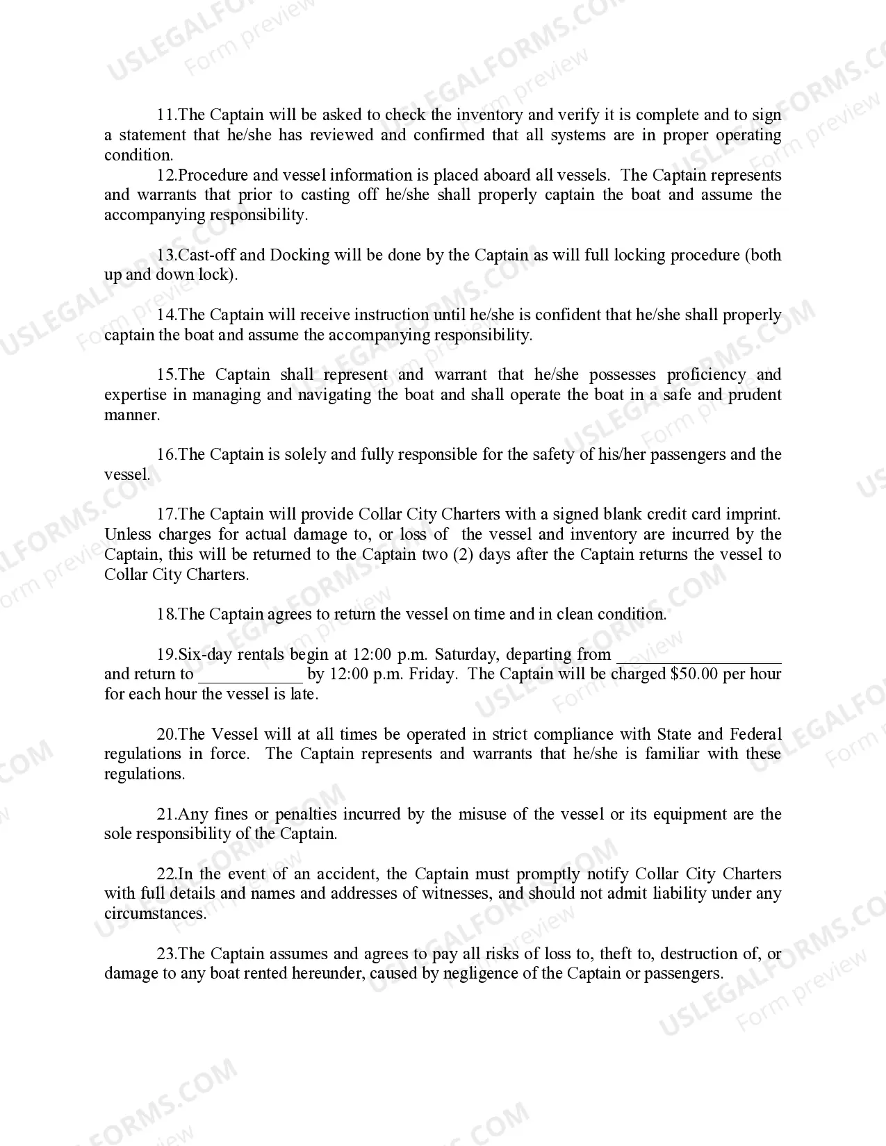 Preview Bareboat Rental Agreement