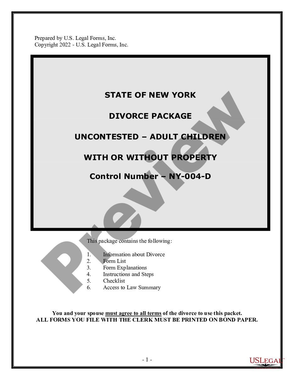 page 0 Uncontested Divorce Package for Dissolution of Marriage with Adult Children With or without Property and Debts preview
