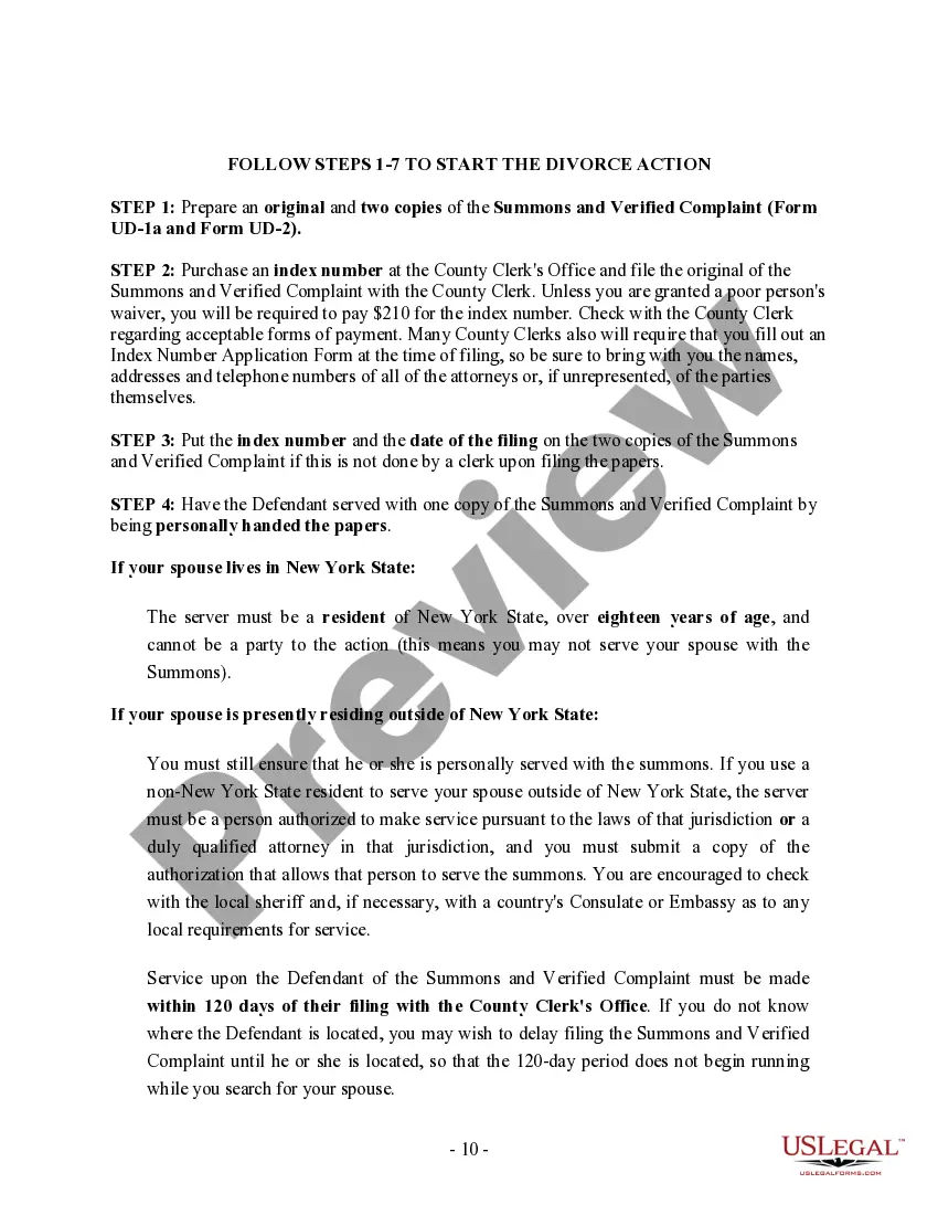 Get New York Uncontested Divorce Package for Dissolution of Marriage with Adult Children With or without Property and Debts Preview New York Uncontested Divorce Package for Dissolution of Marriage with Adult Children With or without Property and Debts