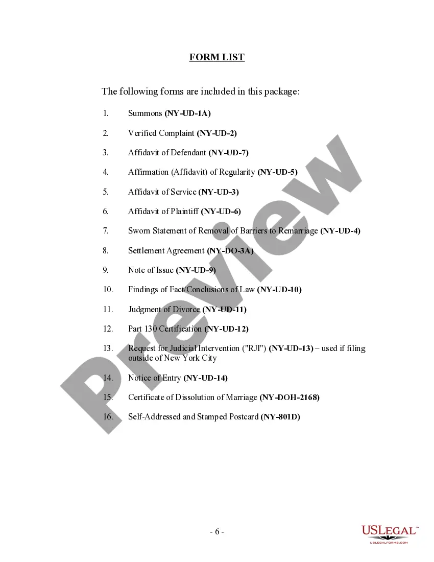 Get New York Uncontested Divorce Package for Dissolution of Marriage with Adult Children With or without Property and Debts Preview New York Uncontested Divorce Package for Dissolution of Marriage with Adult Children With or without Property and Debts