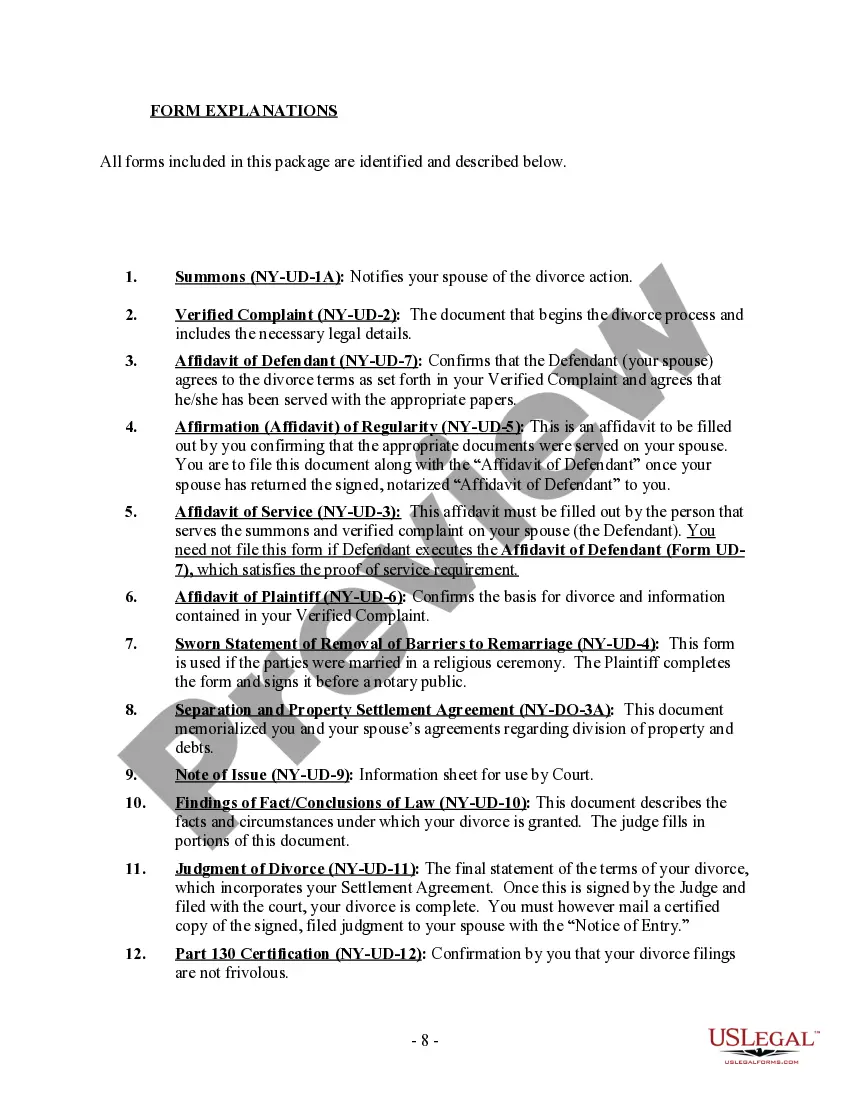 Get New York Uncontested Divorce Package for Dissolution of Marriage with Adult Children With or without Property and Debts Preview New York Uncontested Divorce Package for Dissolution of Marriage with Adult Children With or without Property and Debts