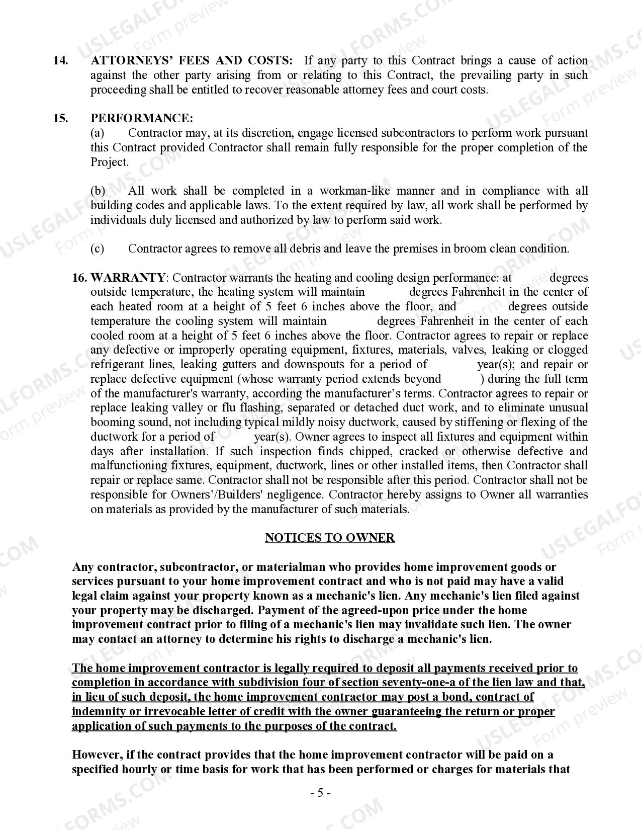Preview HVAC Contract for Contractor