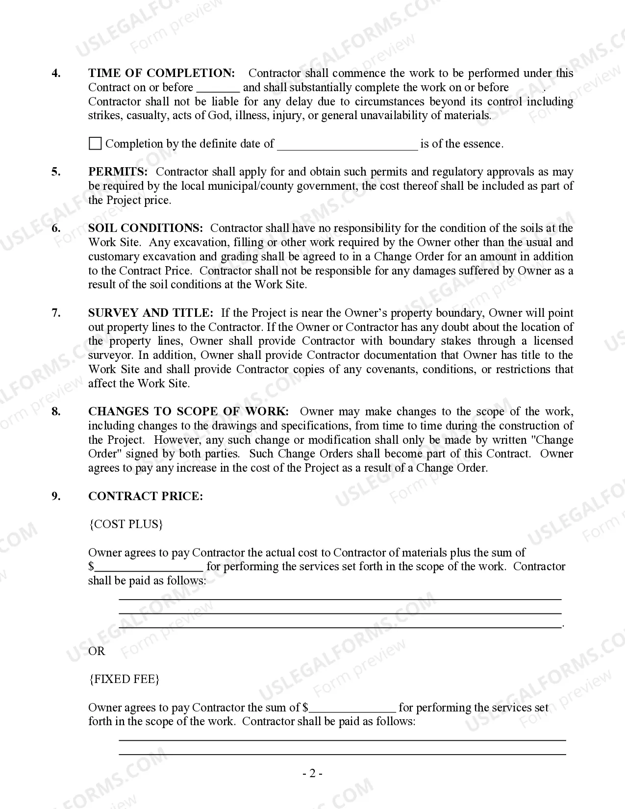 Preview Commercial Contract for Contractor