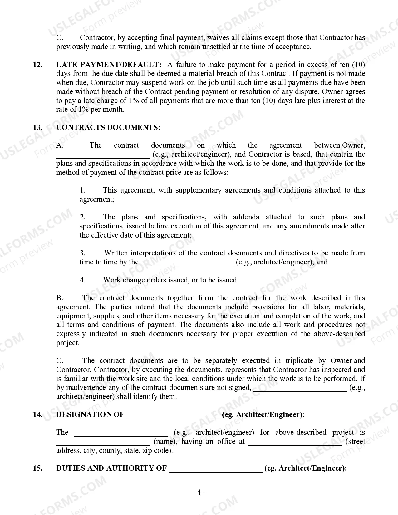 Preview Commercial Contract for Contractor